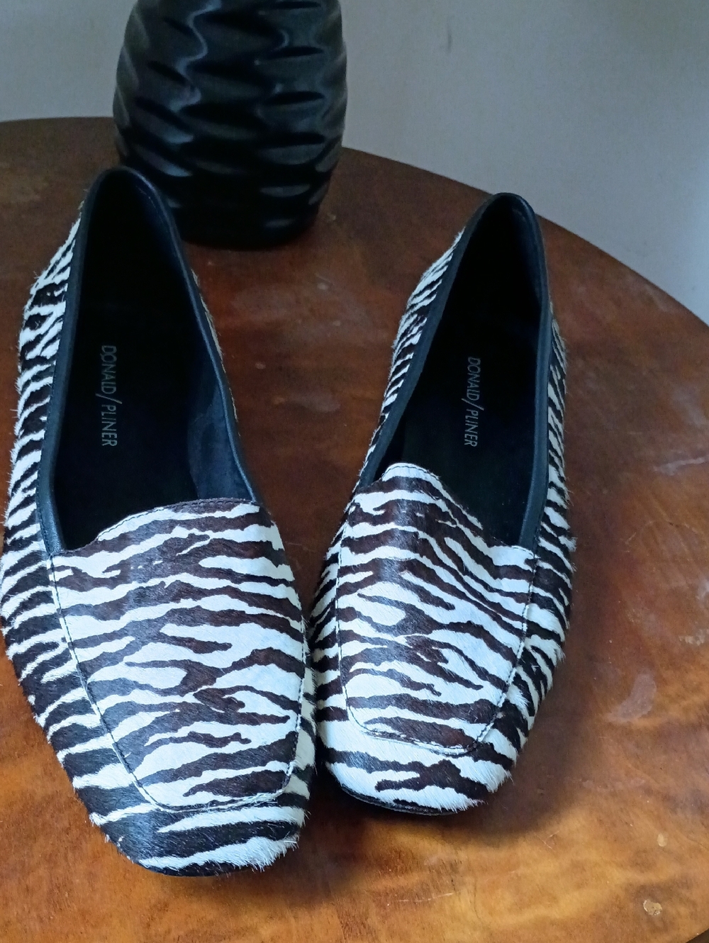 Donald J. Pliner Zebra-Patterned Women's Pony Hair Loafers in Black & White